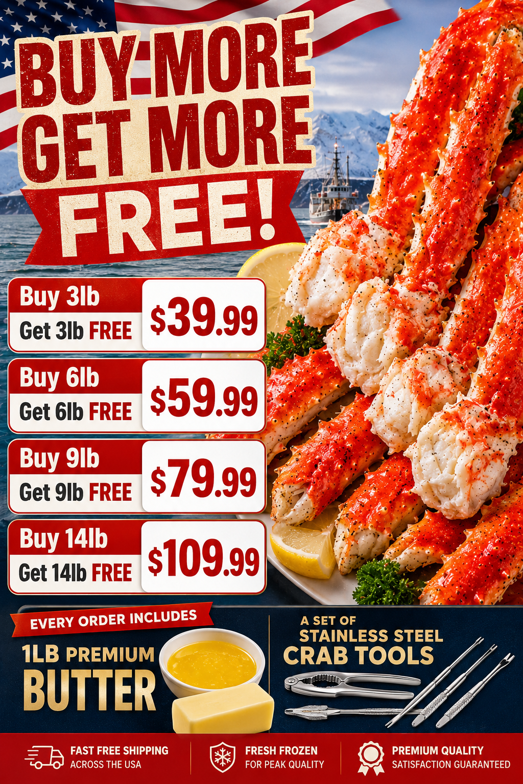 🦀 Limited Stock! Giant King Crab Legs, Full Tender Meat⏰